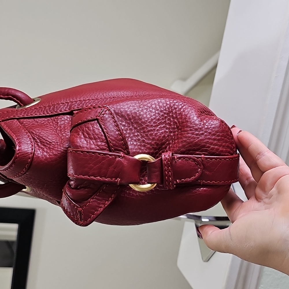Cole Haan Brick Red Pebbled Leather Large Drawstring Handbag EUC - Picture 7 of 17